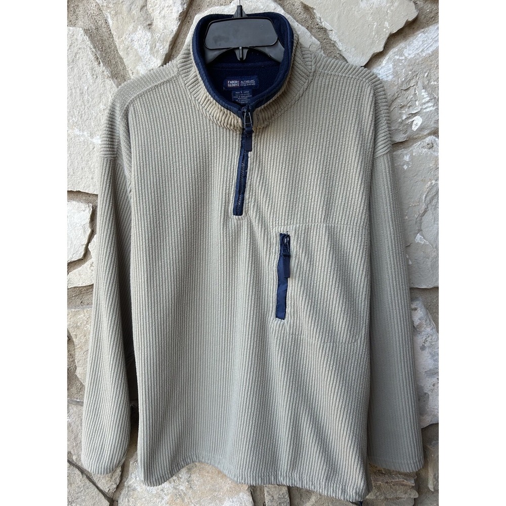 Faded Glory Mens Jacket Half Zip Corduroy Pullover Size Large Beige Excellent